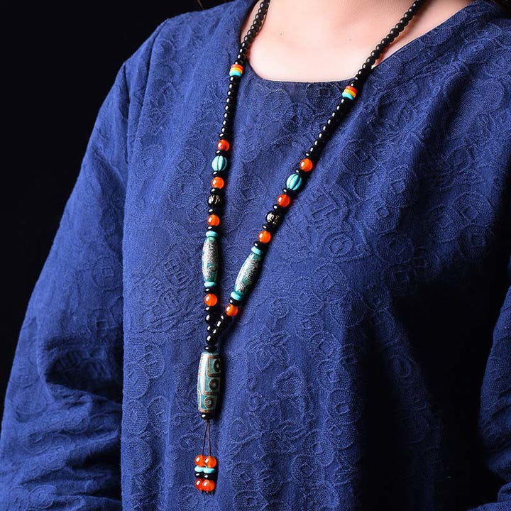 Buddha Stonesチベット九眼ビーズ龍模様オーム・マニ・パドメ・フム守護ネックレスペンダント - image 4