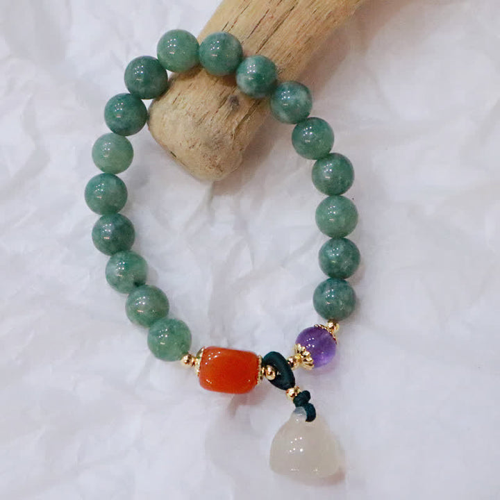 Buddha Stonesシアン翡翠 蓮の花 かぼちゃ 願い 平和バックル アメジスト クリスタル ヒーリングブレスレット