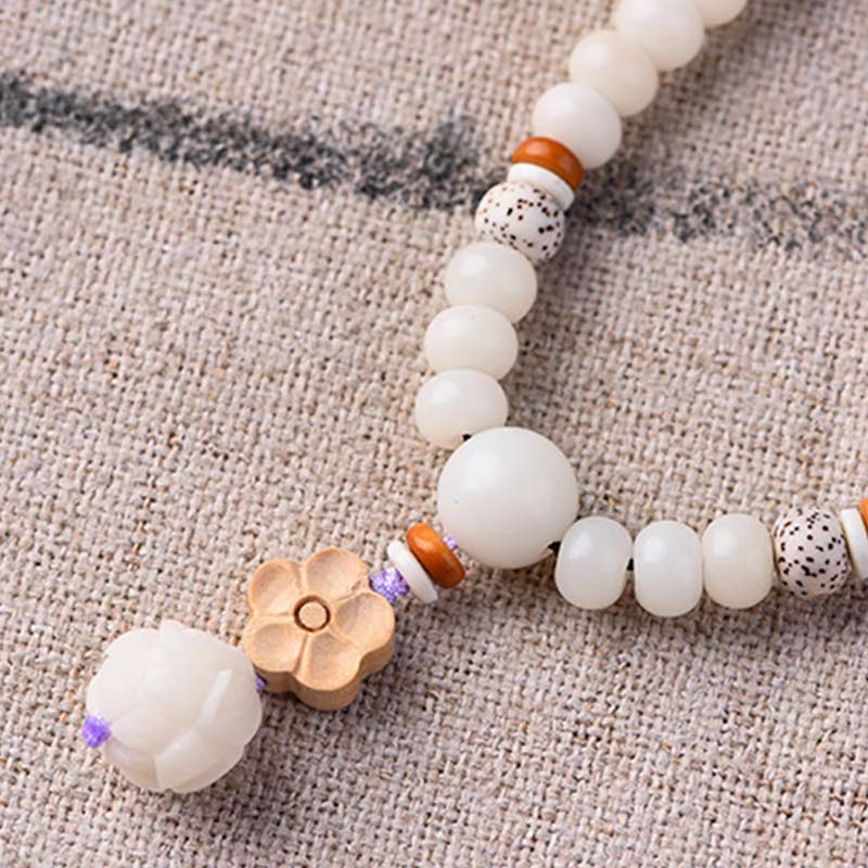 Buddha Stonesチベット白翡翠 菩提蓮華 祝福ブレスレット
