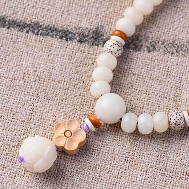 Buddha Stonesチベット白翡翠 菩提蓮華 祝福ブレスレット