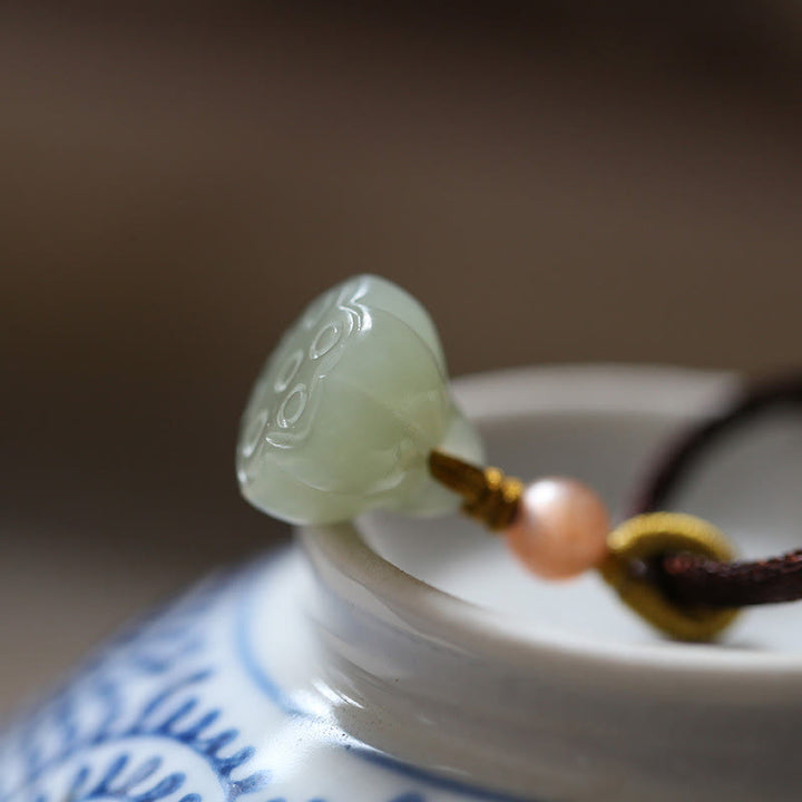Buddha Stones天然丸玉平和のお守りチャーム蓮の豊かさ ストリングネックレスペンダント - image 7