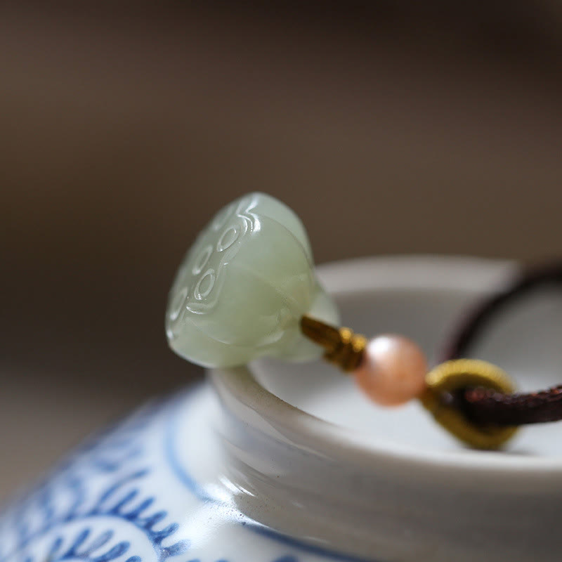 Buddha Stones天然丸玉平和のお守りチャーム蓮の豊かさ ストリングネックレスペンダント - image 8