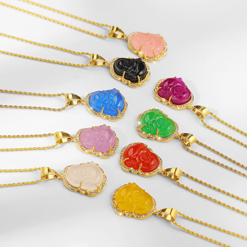 Buddha Stones18K ゴールドフィルド 笑う仏陀 翡翠 幸運のネックレスチェーンペンダント - image 16