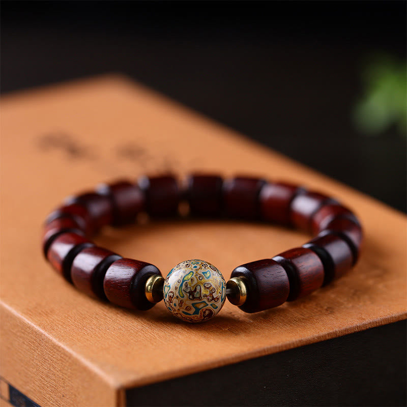 Buddha Stones天然緑白檀小葉紅白檀漆ビーズ 平和ブレスレット