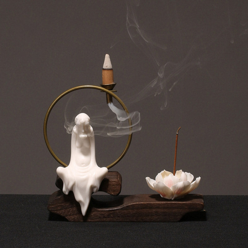 Buddha Stones陶器 蓮 癒し 瞑想 香炉 装飾