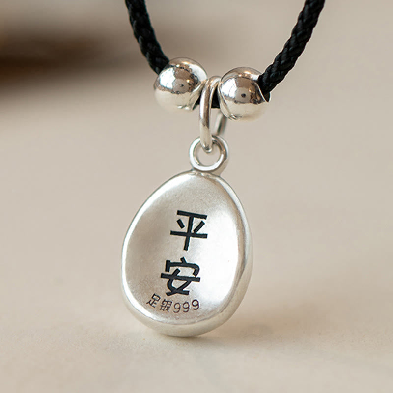 Buddha Stones999スターリングシルバー 平和と喜び 福の字 幸運 925スターリングシルバー チェーンネックレスペンダント