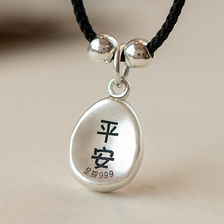 Buddha Stones999スターリングシルバー 平和と喜び 福の字 幸運 925スターリングシルバー チェーンネックレスペンダント