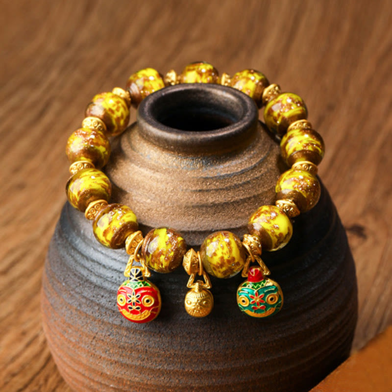 Buddha Stones金呑み獣ファミリーチャーム 琉璃ガラスビーズ 幸運ブレスレット