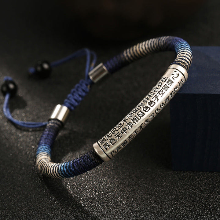 Buddha Stones999スターリングシルバー 般若心経 カームハンドメイド編み込みブレスレット