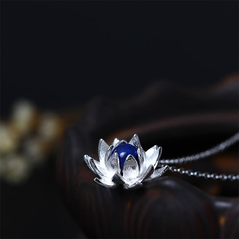 Buddha Stones 925スターリングシルバー ラズライト ラピスラズリ 蓮の花 セルフケアネックレスペンダント - image 3