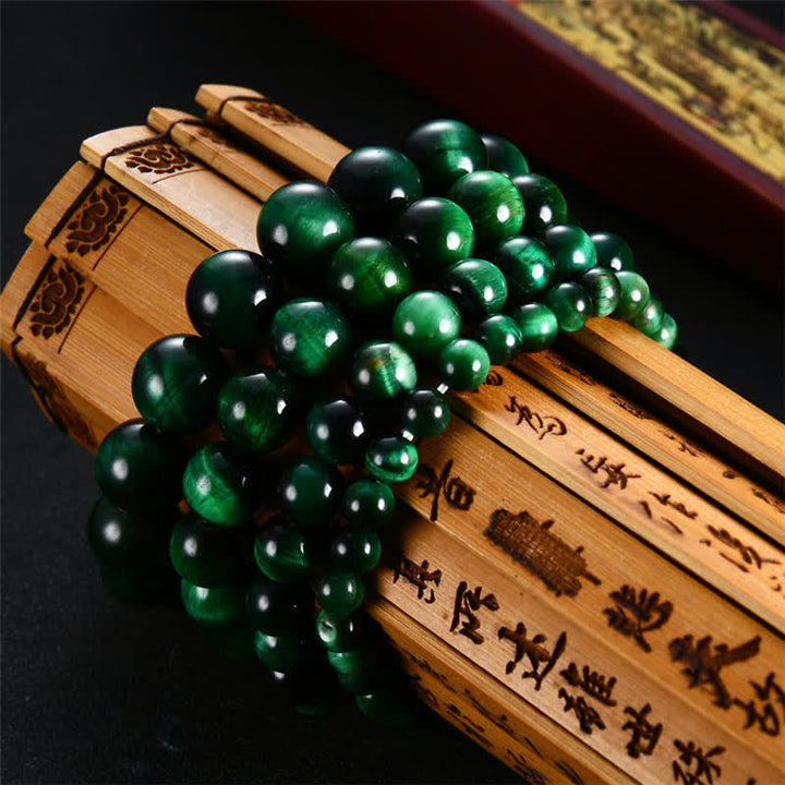 Buddha Stones天然グリーンタイガーアイの強さブレスレット - image 3