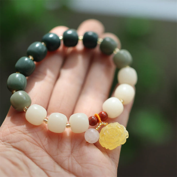 Buddha Stonesグラデーション菩提樹種子琥珀蓮平和ブレスレット