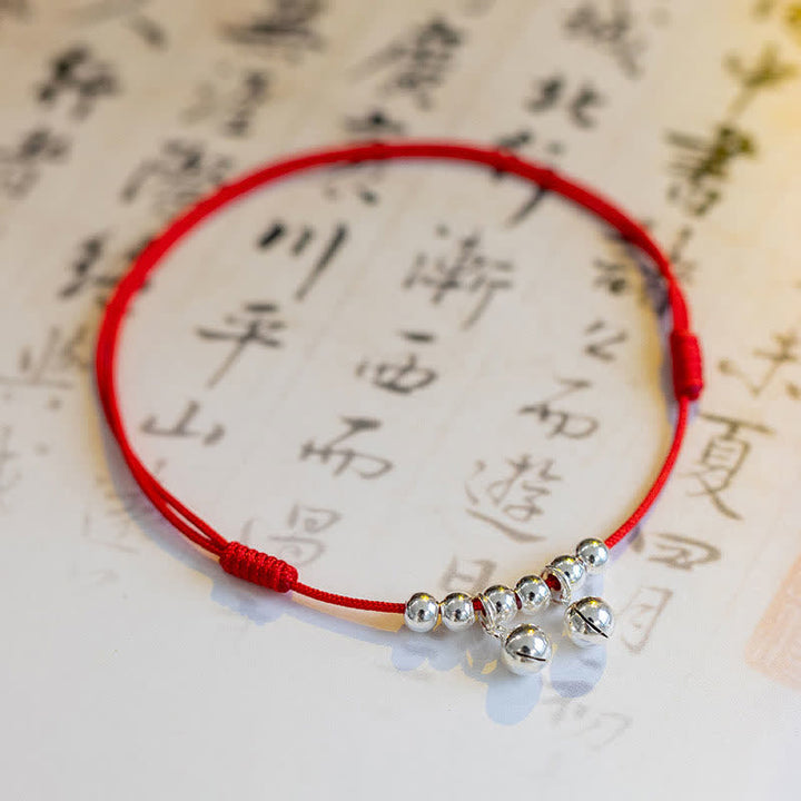 Buddha Stones925 スターリングシルバー レッドストリング ブレイド ベル チャーム アンクレット