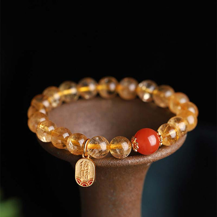 Buddha Stonesシトリン レッドアゲート 幸運のチャームブレスレット