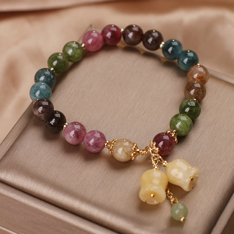 Buddha Stones天然カラフルトルマリンフラワービーズラブブレスレット