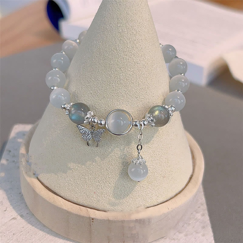 Buddha Stones ムーンストーン バタフライ＆スター チャーム ブレスレット レディース