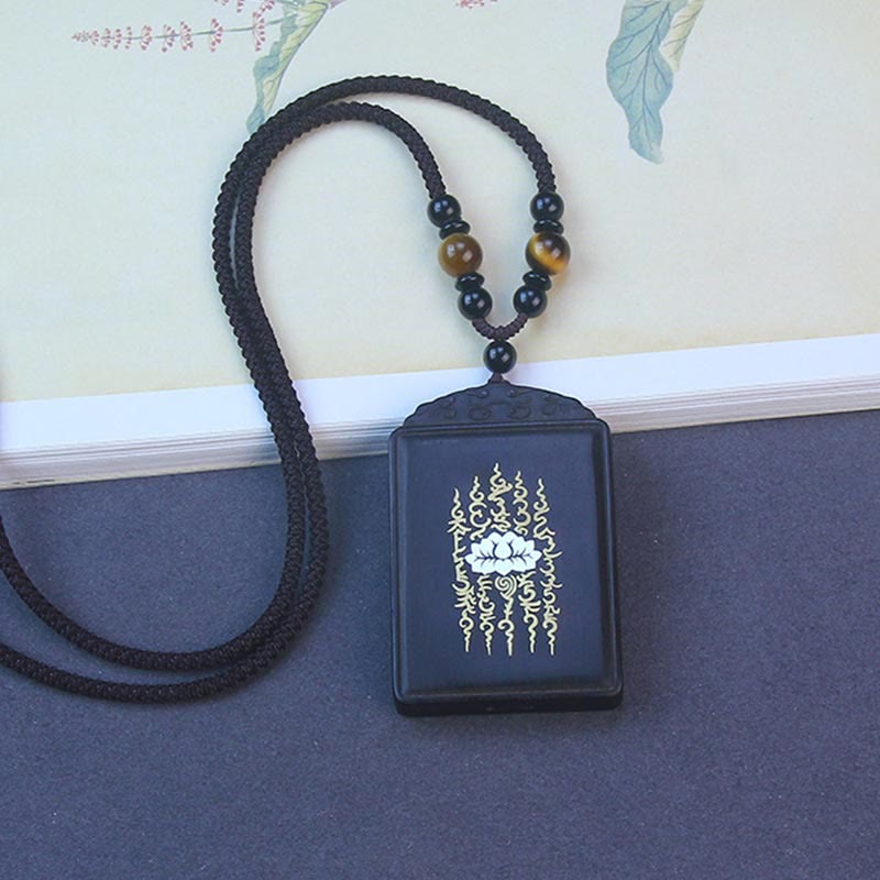 Buddha Stones999スターリングシルバー黒檀蓮象嵌 落ち着いたネックレスペンダント - image 2