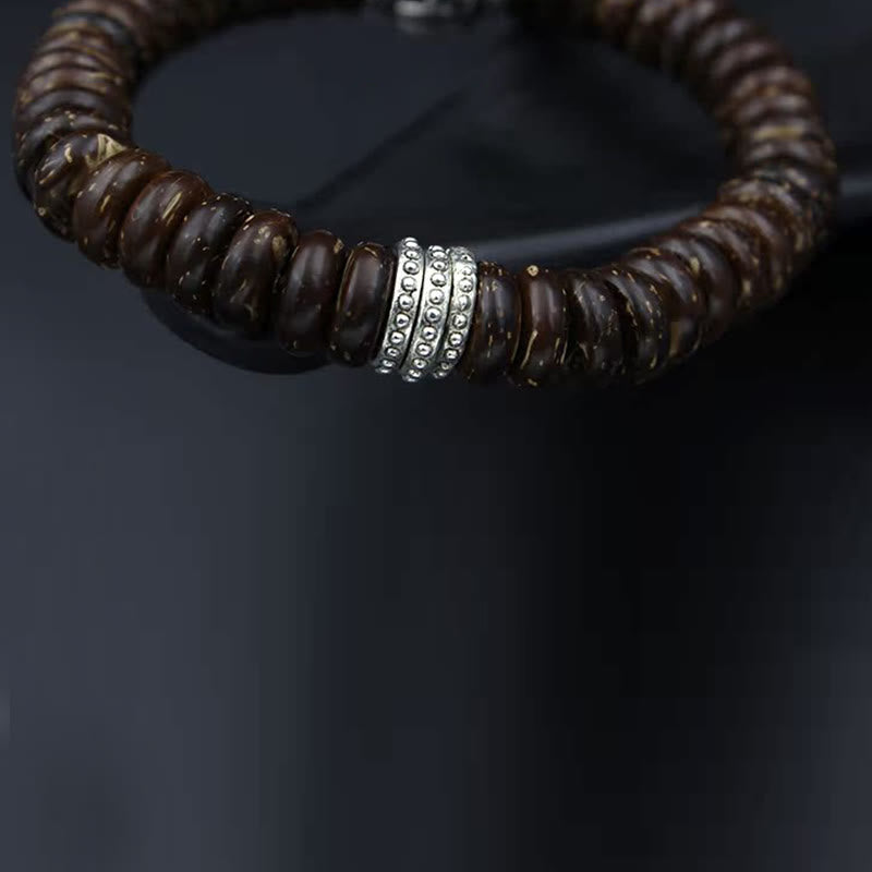 Buddha Stones天然チベットココナッツシェルオーム・マニ・パドメ・フム幸運を呼ぶブレスレット