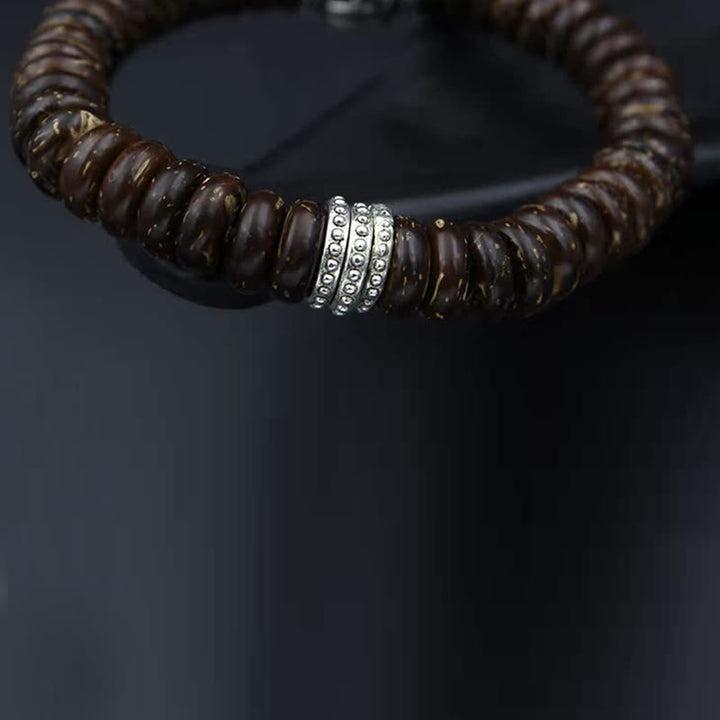 Buddha Stones天然チベットココナッツシェルオーム・マニ・パドメ・フム幸運を呼ぶブレスレット