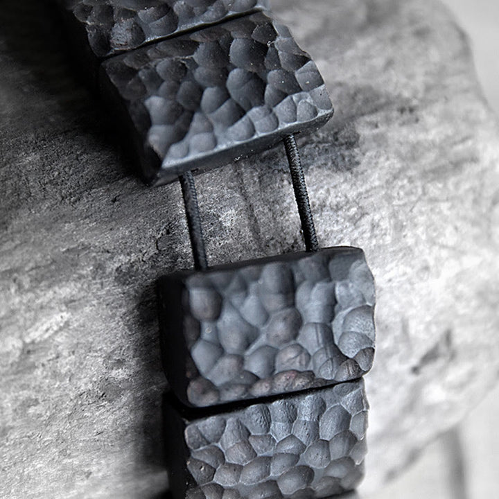Buddha Stonesヴィンテージ黒檀木目テクスチャ平和カップルブレスレット