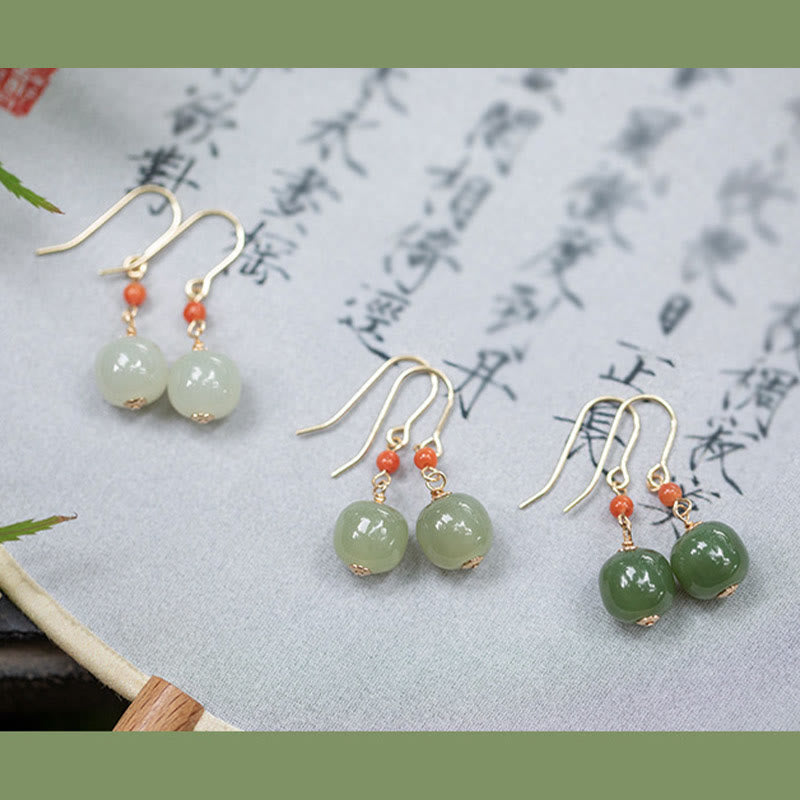Buddha Stones 925スターリングシルバー 14Kゴールドメッキ 和田翡翠 赤瑪瑙 幸運の雫 ダングルイヤリング