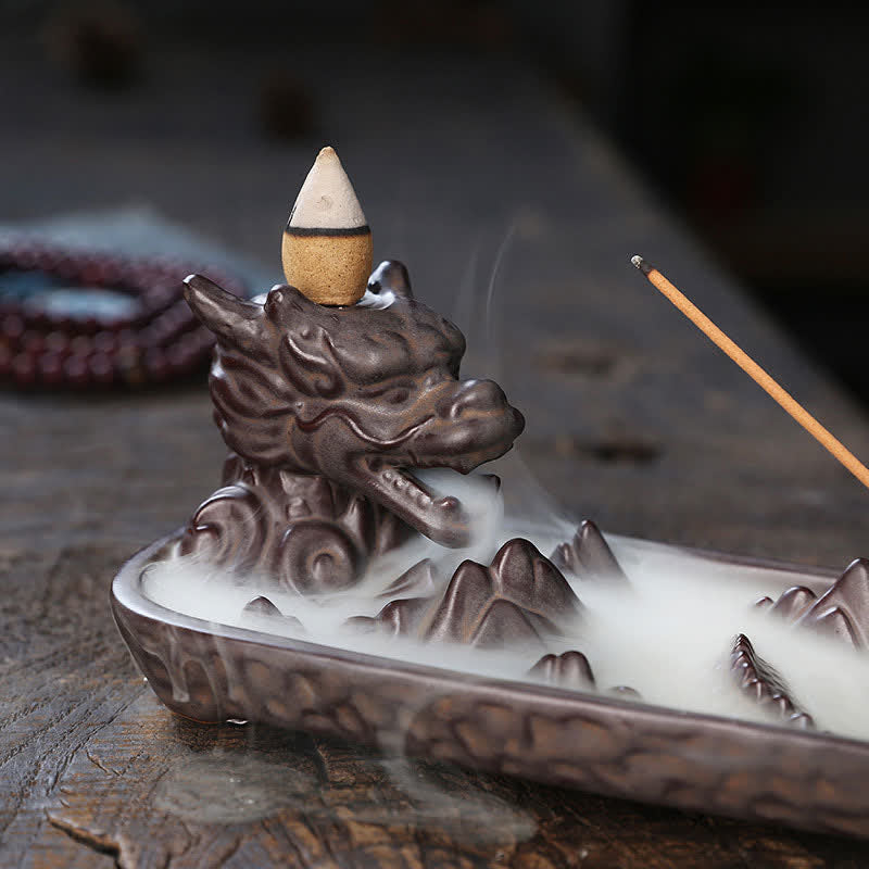 Buddha Stones龍山 力強い 陶器 香炉 装飾