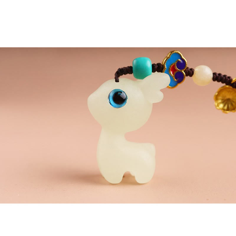 Buddha Stonesミニ かわいい 鹿 グローストーン 光る 幸運の鹿 エネルギー キーチェーン 携帯電話 車 吊り下げ 装飾