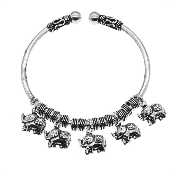 Buddha Stones925スターリングシルバー エレファント強さブレスレットバングル