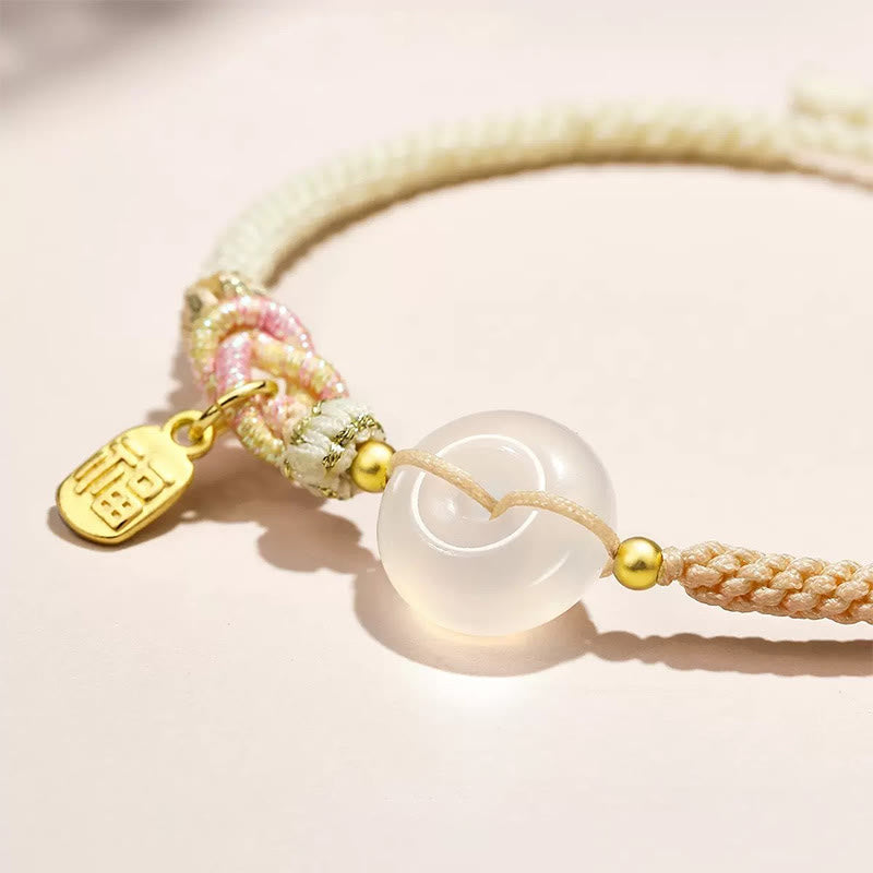 Buddha Stonesハンドメイド ホワイトアゲート 平和バックル 幸運 幸福 保護 織り紐 ブレスレット