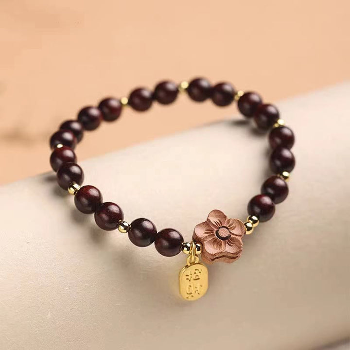 Buddha Stones天然白檀桃花小葉紅白檀如意お守りブレスレット