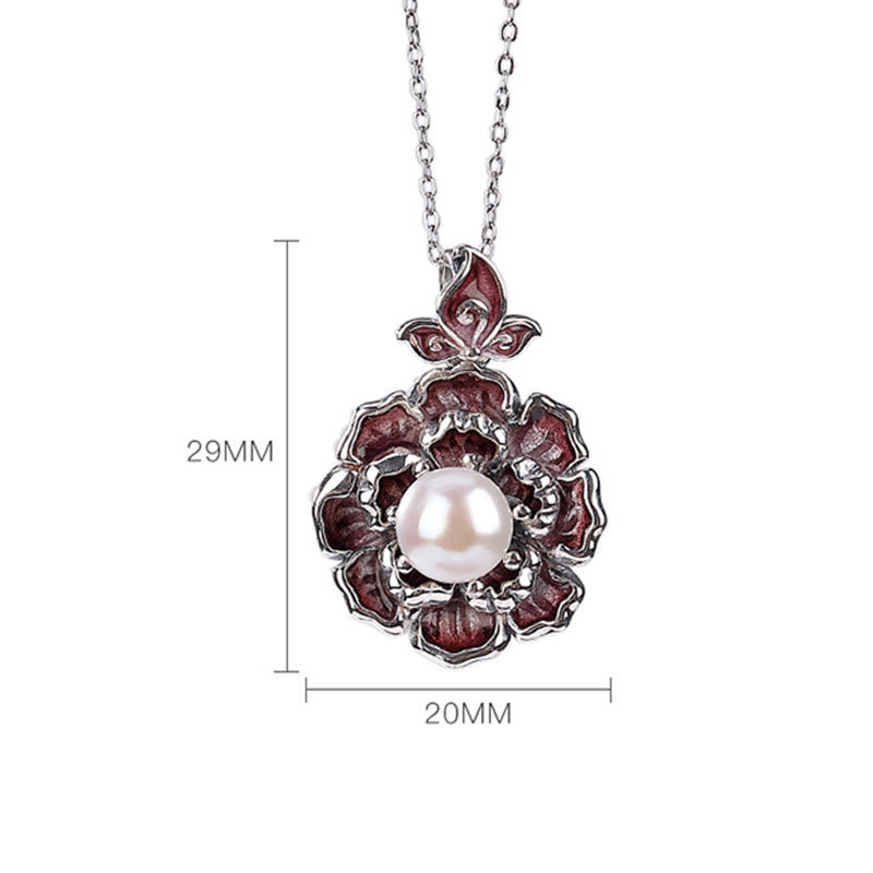 Buddha Stones999スターリングシルバー 牡丹花パール ヒーリングネックレスペンダント