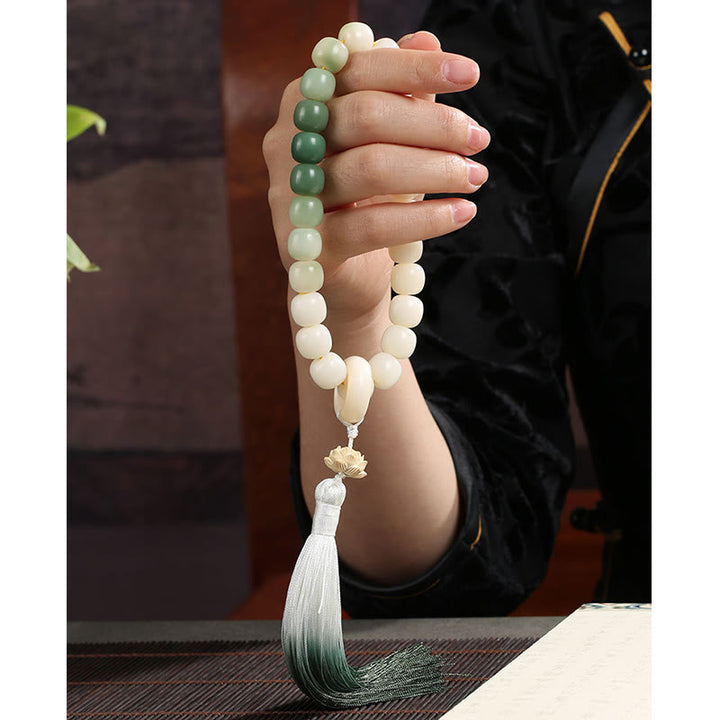 Buddha Stonesナチュラルグラデーション 菩提樹 幸運 マネーバッグ 蓮 知恵 タッセル リストMala