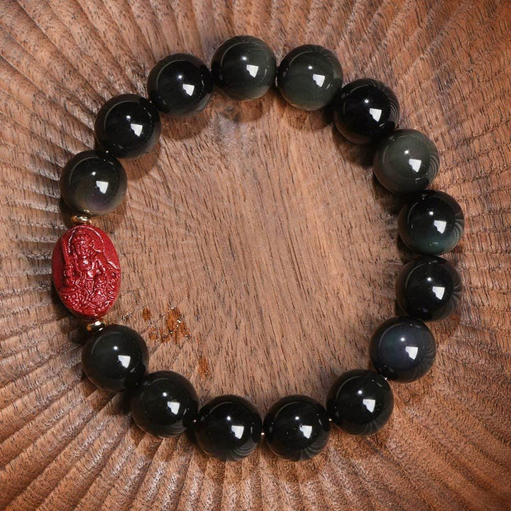 Buddha Stones十二支誕生仏天然黒曜石 辰砂 浄化ブレスレット