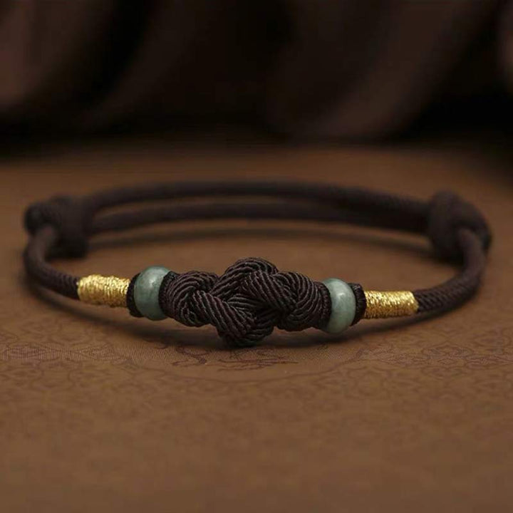 Buddha Stones 赤い糸 カップルブレスレット 翡翠入り 開運 編み紐 ペアアクセサリー