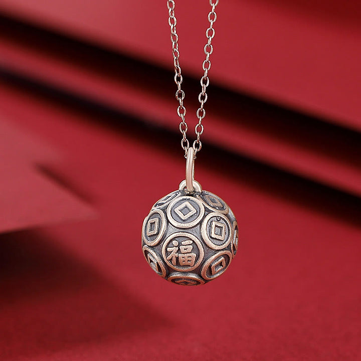 Buddha Stones990 スターリングシルバー 福文字 銅貨 幸運 幸運 チェーンネックレス ペンダント