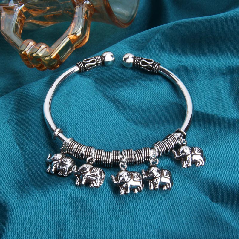 Buddha Stones925スターリングシルバー エレファント強さブレスレットバングル