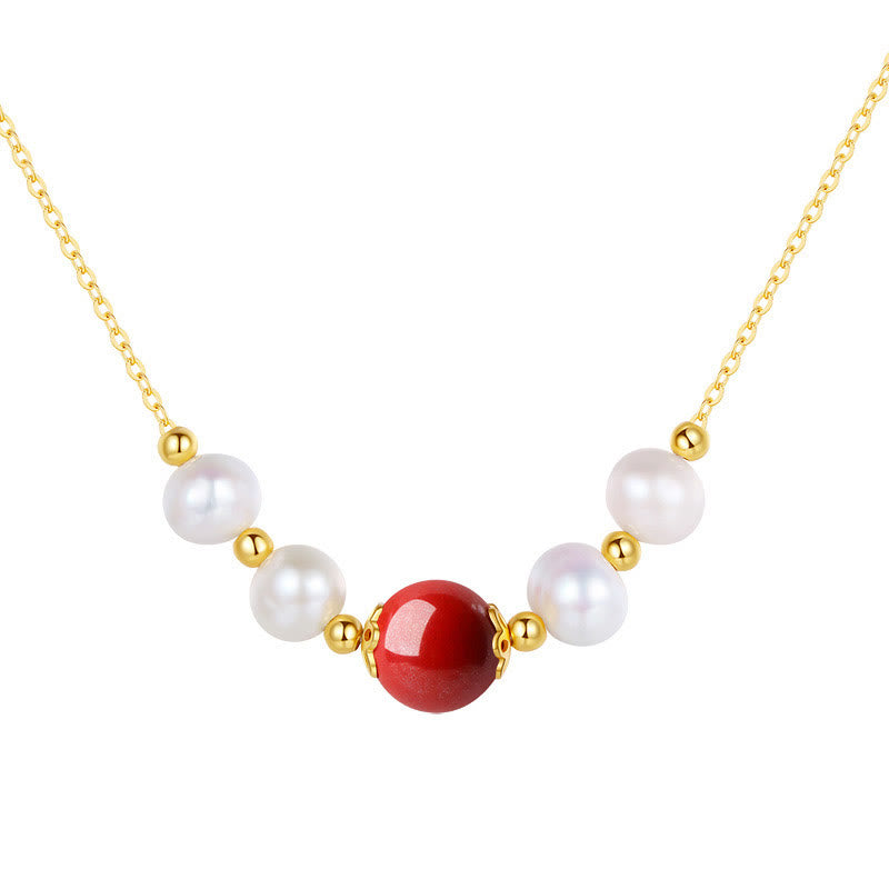 Buddha Stones925スターリングシルバー パール シナバー シンセリティヒーリングビーズチェーンネックレスペンダント