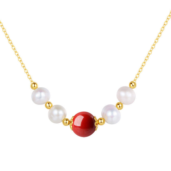 Buddha Stones925スターリングシルバー パール シナバー シンセリティヒーリングビーズチェーンネックレスペンダント