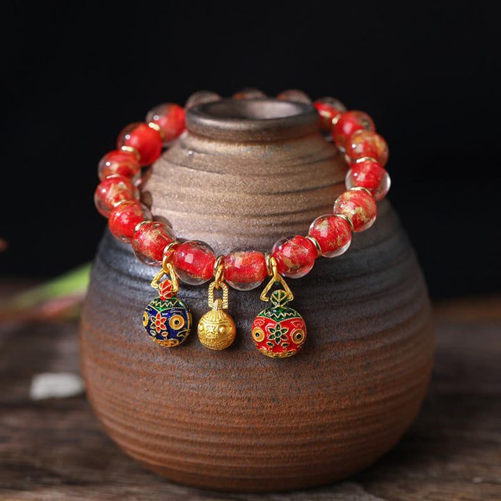 Buddha Stones金呑み獣ファミリーチャーム 金銀箔 琉璃ガラスビーズ 祝福ブレスレット