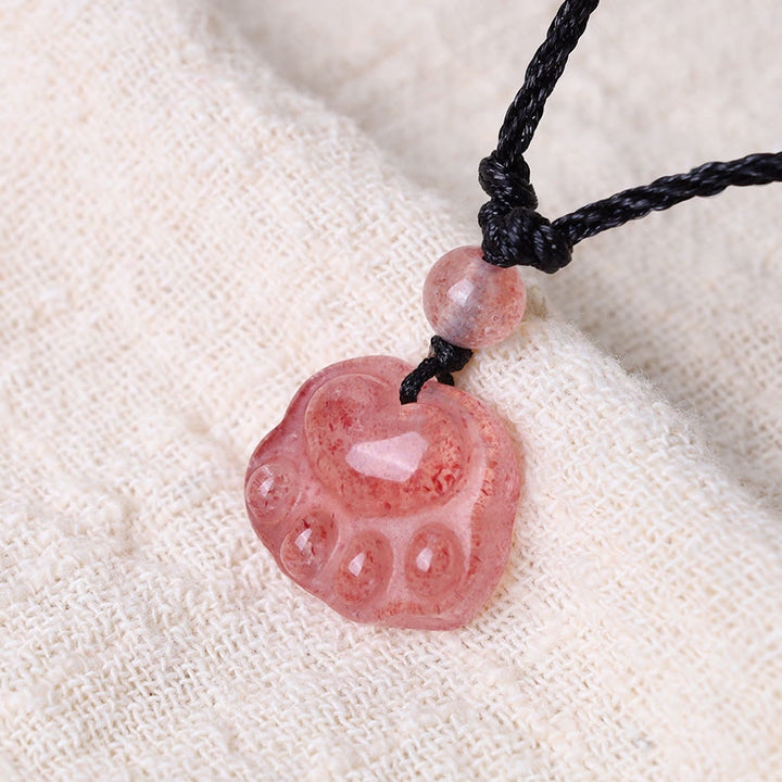Buddha Stonesストロベリークォーツ 愛らしい猫の爪 ヒーリングネックレスペンダント - image 5