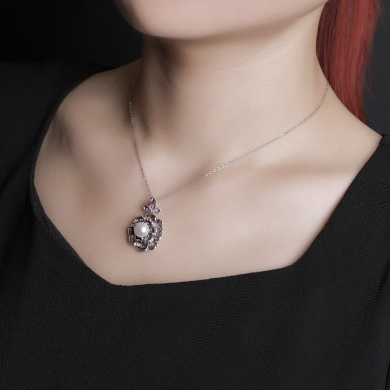 Buddha Stones999スターリングシルバー 牡丹花パール ヒーリングネックレスペンダント
