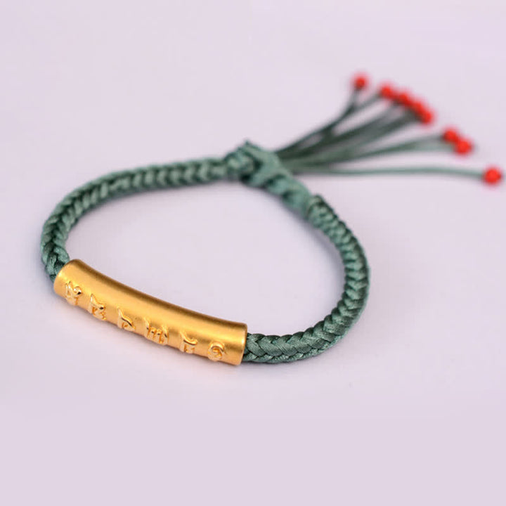 Buddha Stones999スターリングシルバーオーム・マニ・パドメ・フム保護力のあるストリングブレスレット