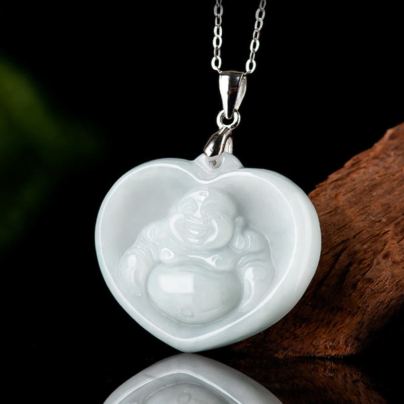 Buddha Stones925スターリングシルバー 笑う仏陀 白翡翠 幸運の祝福ネックレスペンダント - image 2