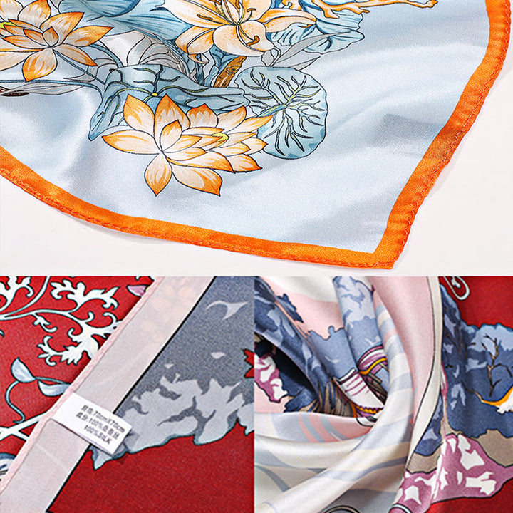 Buddha Stones、田園風景、熱気球、春の花、100% マルベリーシルク ネックスカーフ - image 36