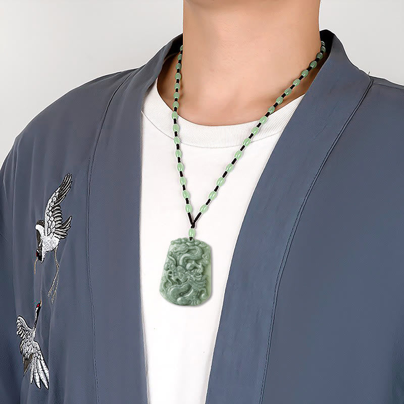 Buddha Stones龍年 十二支 龍 飛翔翡翠 守護ビーズ チェーンネックレス ペンダント