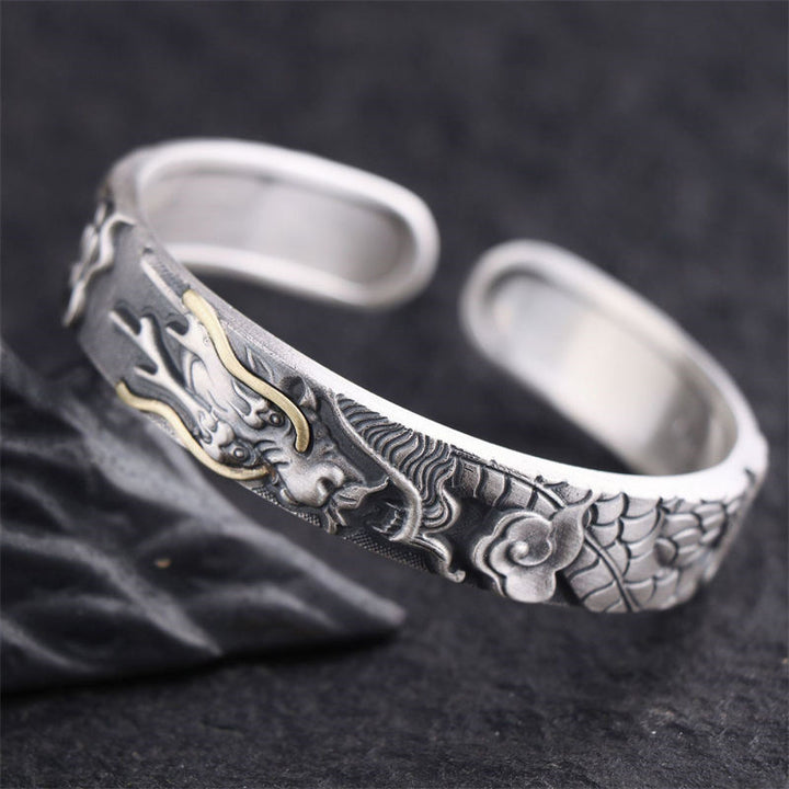 Buddha Stones999スターリングシルバー ドラゴン パワー守護ブレスレットバングル