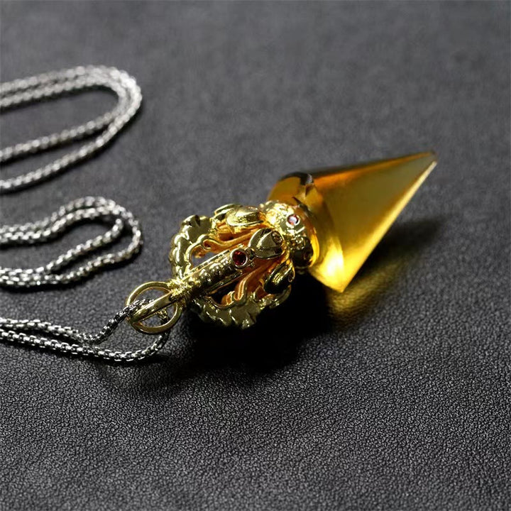 Buddha Stonesチベットドルジェ金剛杵4本爪蓮華水晶の強さのネックレスペンダント