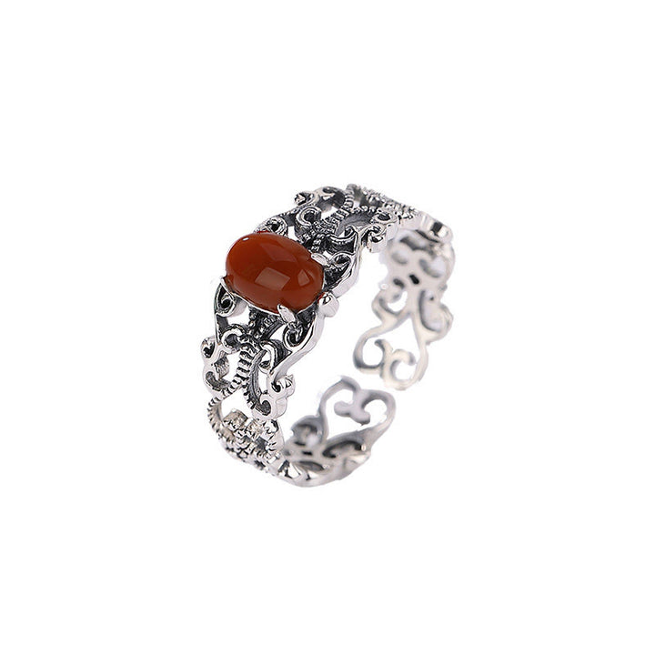 Buddha Stones925スターリングシルバー ヴィンテージ レッドアゲート 自己受容 穏やかリング