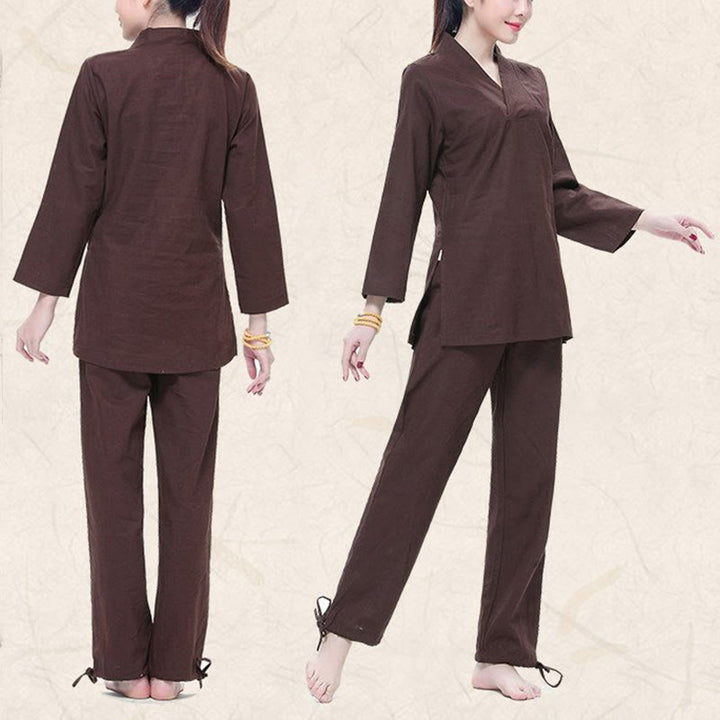 Buddha Stones禅 練習 ヨガ 瞑想 祈り Vネックデザイン ユニフォーム コットンリネン 服 レディース セット - image 12