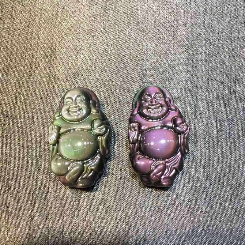 天然レインボーオブシディアン笑う仏陀の内なる平和ネックレスペンダント - image 11